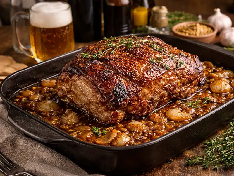Schweinenacken im Ofen – Bier-Zwiebel-Braten