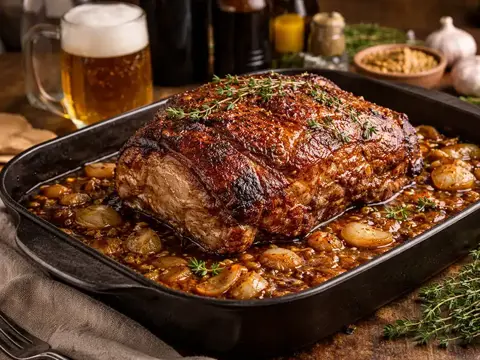 Schweinenacken im Ofen – Bier-Zwiebel-Braten
